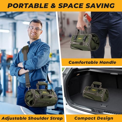 Green Roll Up Tool Bag with 2 Small Pouches I127