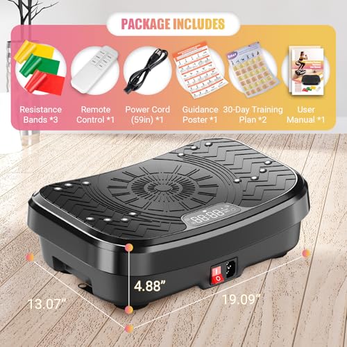 Vibration Plate Exercise Machine with Training Poster, 3 Resistance Bands, Adjustable Speeds N26816