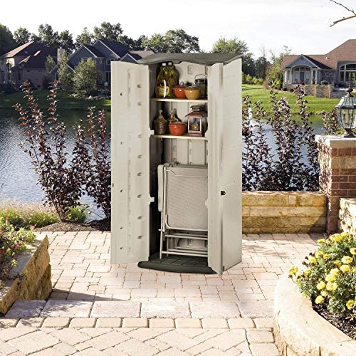 Compact Vertical Resin Storage Shed With Floor (2 x 2.5 Ft), Beige/Brown K269