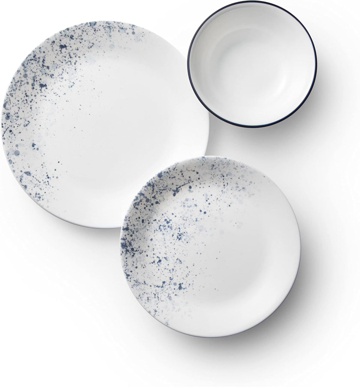 18-Piece Dinnerware Set, Indigo Speckle, 4-Pc Versa Bowls, 30-Oz Compact Stack Bowl Set, White I427042