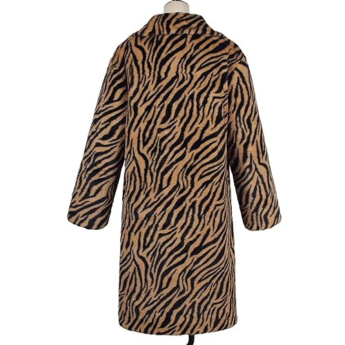 Womens Leopard Print Fleece Faux Fur Long Jacket Overcoat Plus Size K176