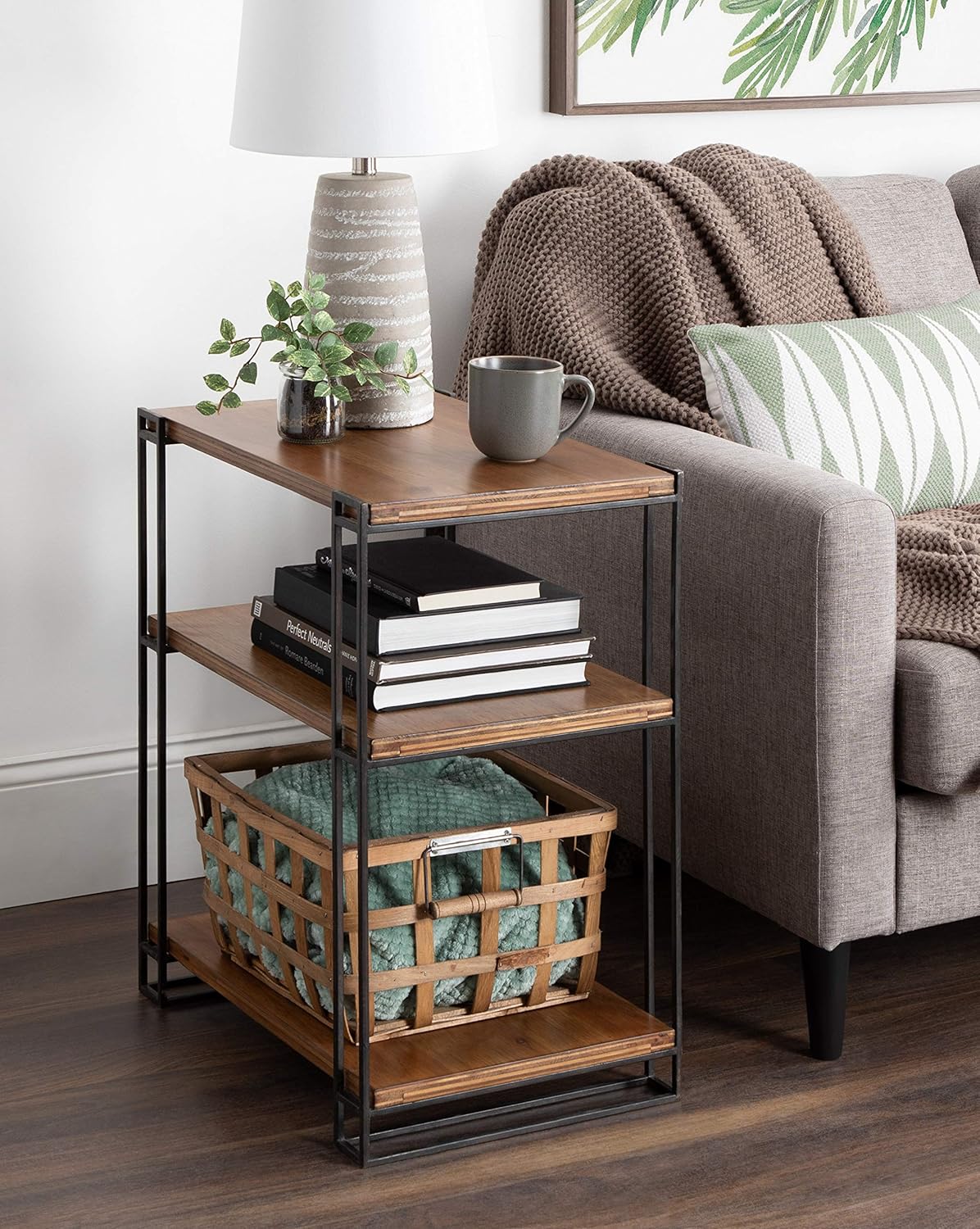 Wood and Metal Side Table with Three Shelves P861598