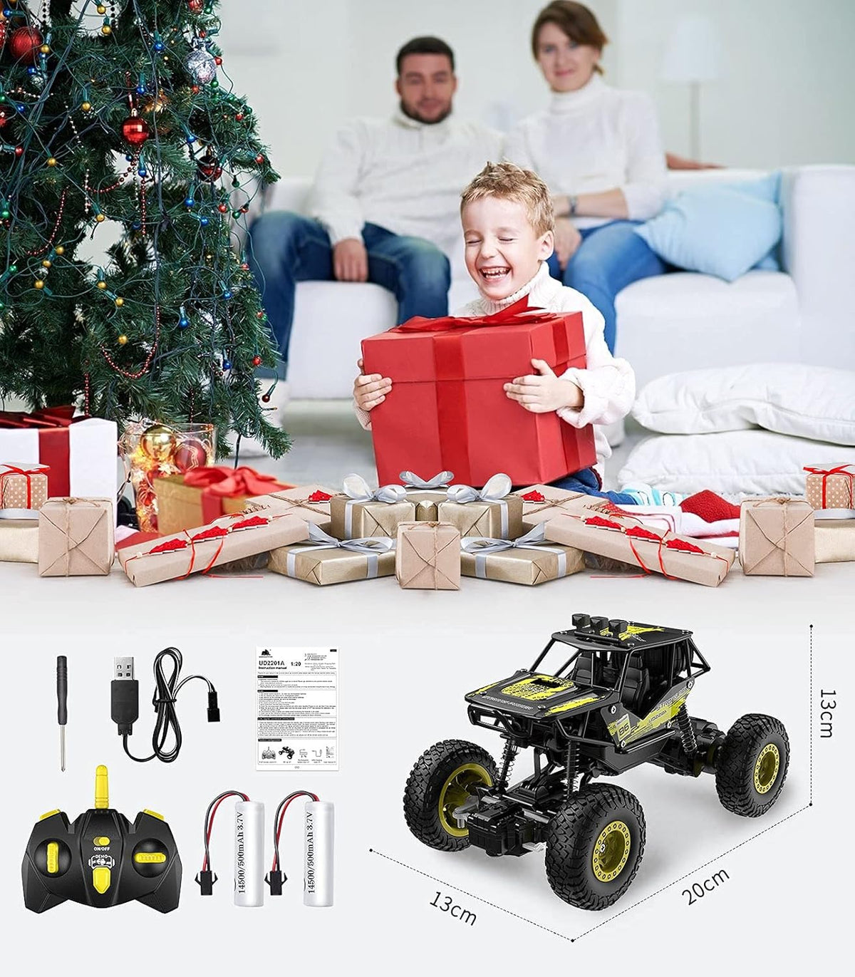Metal 1:20 Scale 2WD Monster Truck RC Car with 2 Rechargeable Batteries L523