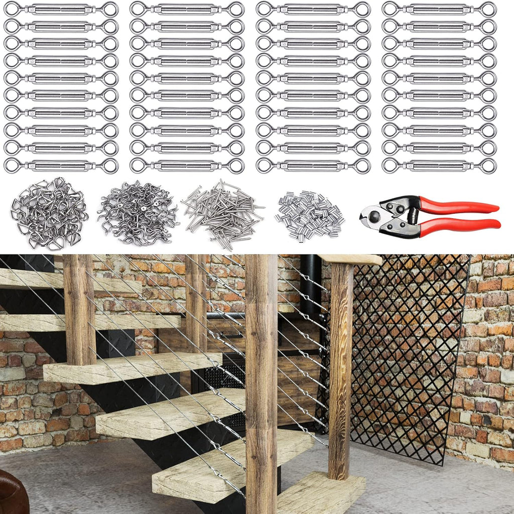 40Set 1/8 Cable Railing Kit Hardware Heavy Duty Turnbuckle M5 Eye to Eye Stainless Steel Angle Adjustable R653318