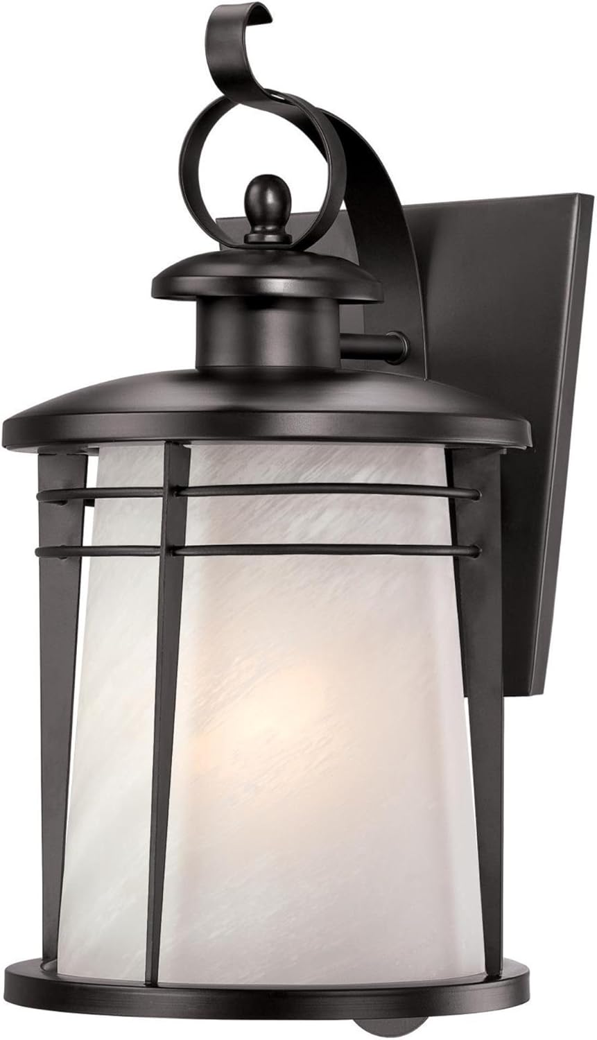 Weathered Bronze Steel White Alabaster Glass Exterior Wall Lantern, Pack of 2 M161
