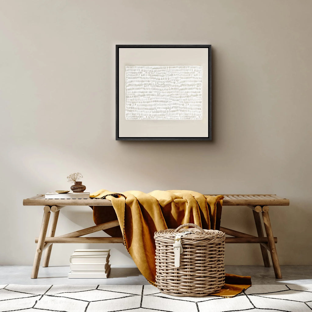 Framed Canvas Wall Art Tan & White Geometric Abstract 16"x16" U74913