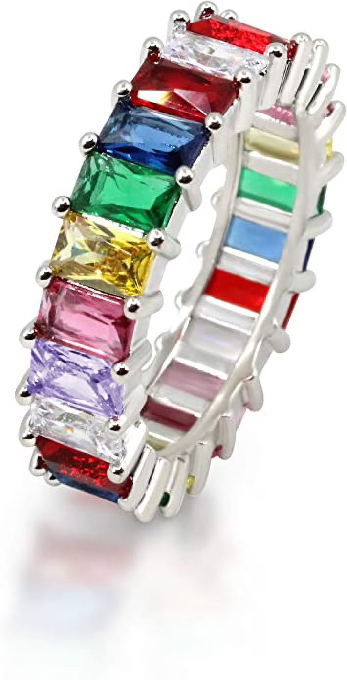 18K White Gold Plated Cubic Zirconia Eternity Ring Band N443576