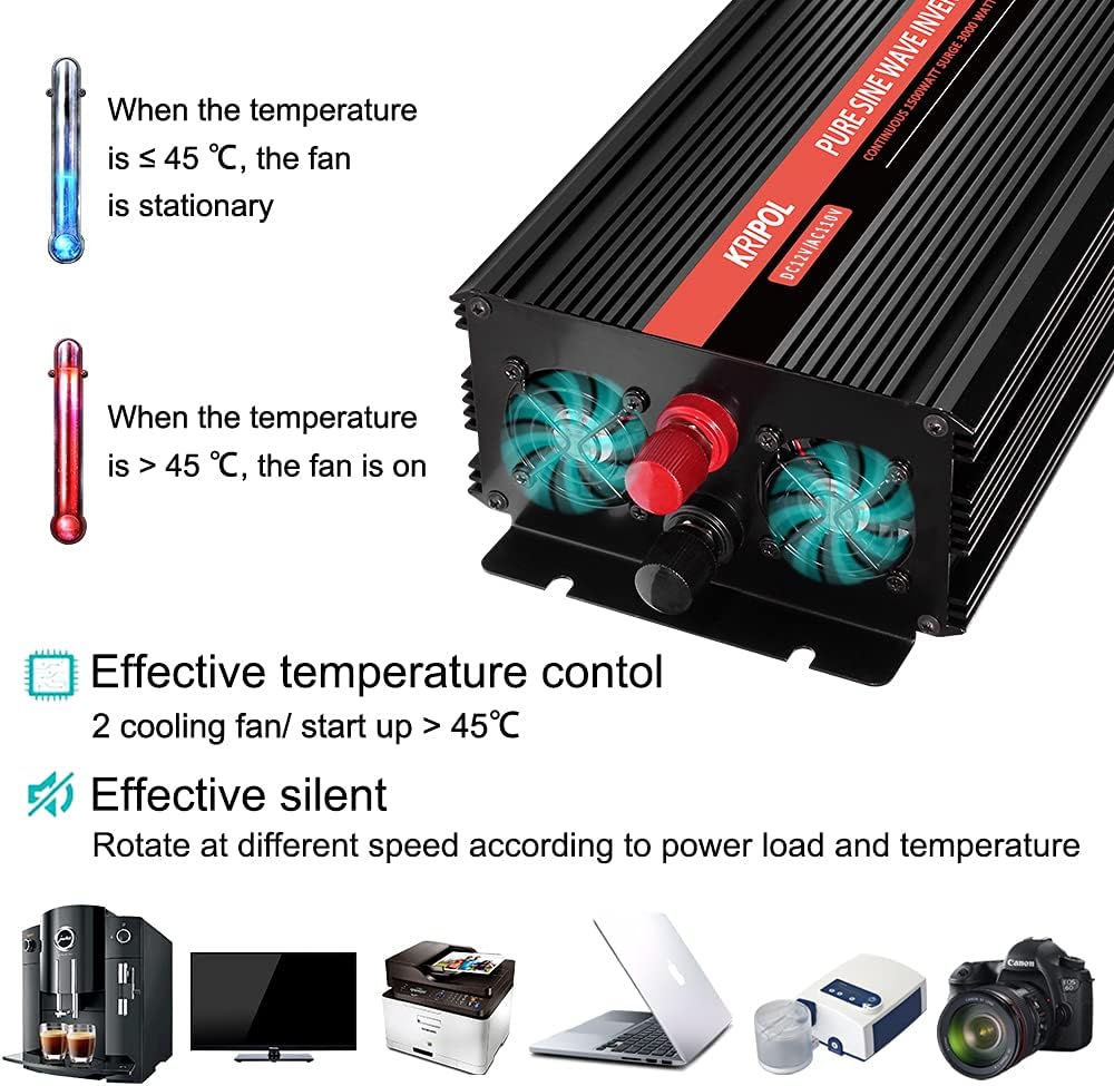 2000 Watt 12V DC to 110v/120v AC Power Inverter with 4 AC Outlets and USB Output F447
