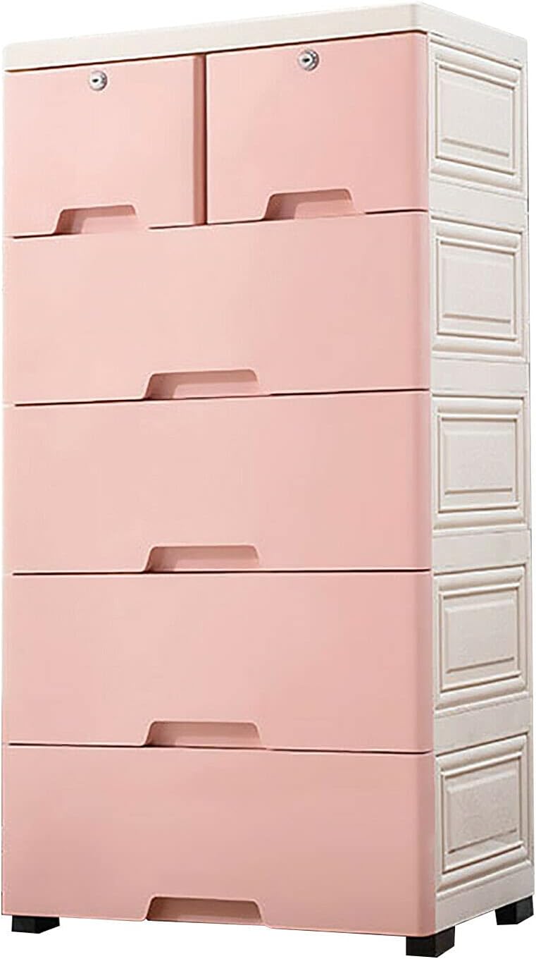 6 Drawer Plastic Dresser Storage with 4 Wheels and 2 Small Cabinets (Blue) E634