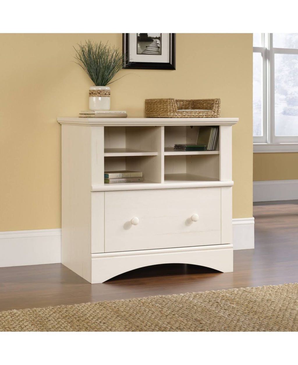 Antiqued White Lateral File Cabinet I88156