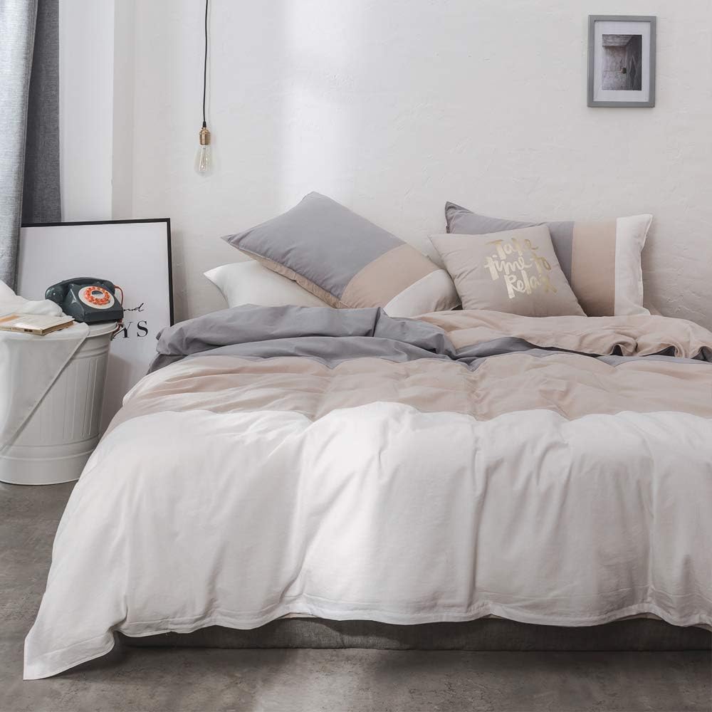 Blue Cotton Geometric Queen Duvet Cover Set J6773
