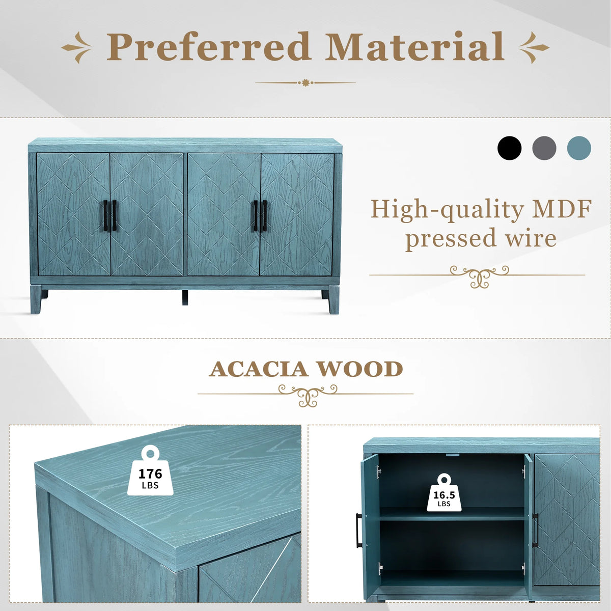 4-Door Retro Sideboard with Adjustable Shelves P9368