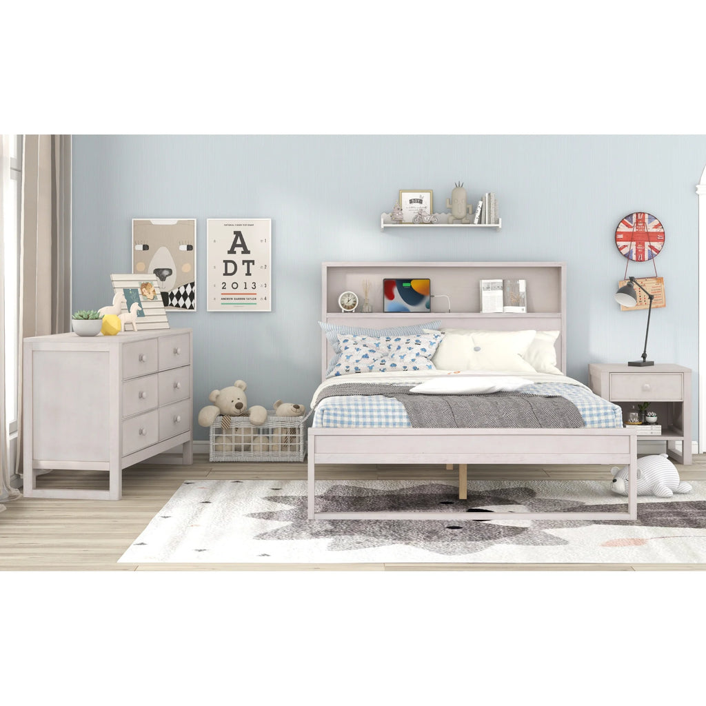 Full Size Platform Bed with Nightstand and Dresser Y638