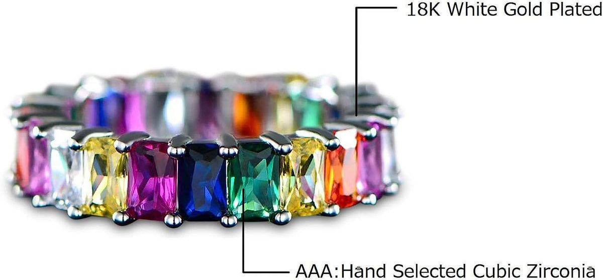 18K White Gold Plated Cubic Zirconia Eternity Ring Band N443576