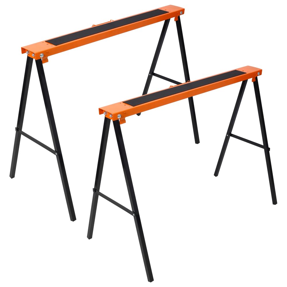 Folding Sawhorse 2 Pack Heavy Duty 550 lbs Capacity Portable Collapsible Metal Frame Non-Slip H9595