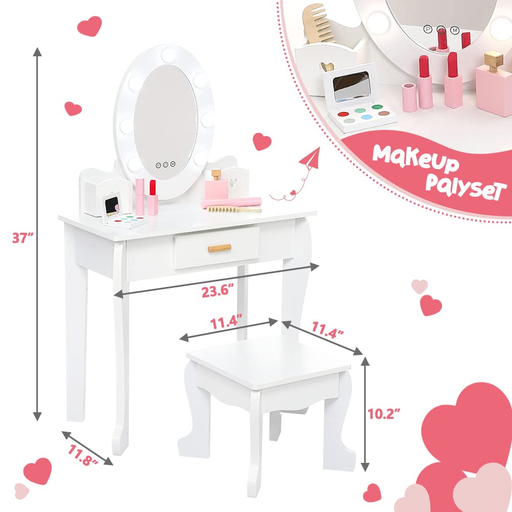 Vanity Table Set with Lighted Mirror and Stool F170