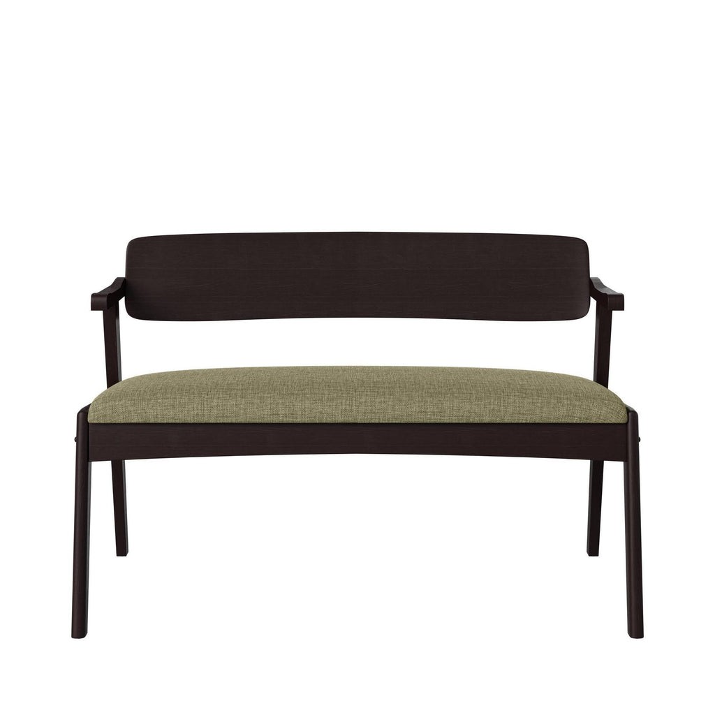 Tan Arm Dining Bench with Espresso Wood Back H16245