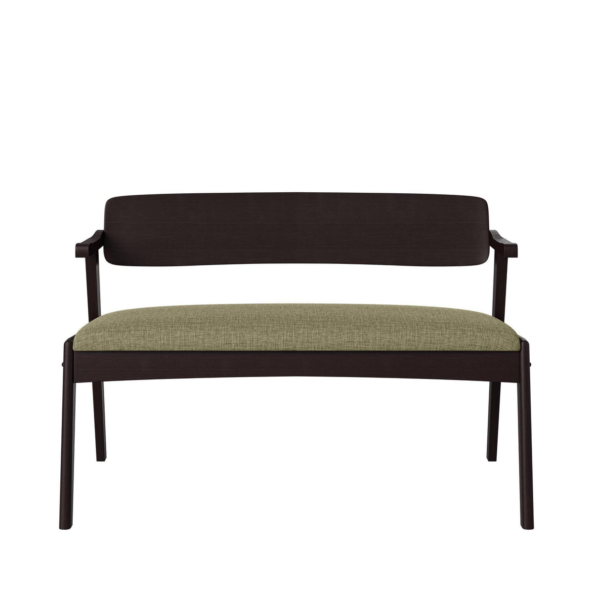 Tan Arm Dining Bench with Espresso Wood Back H16245