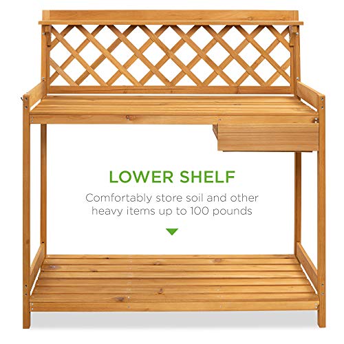 Wooden Potting Bench with Cabinet Drawer Y81294