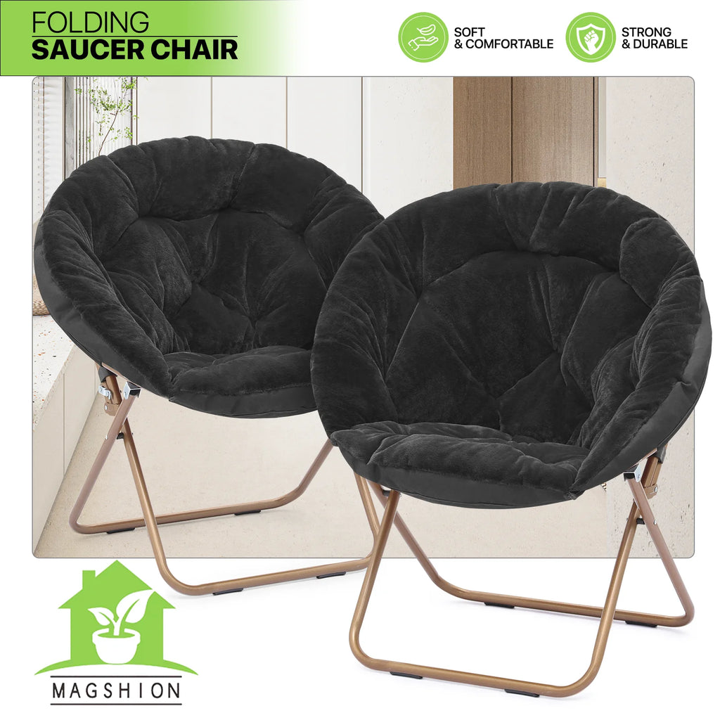 Black Faux Fur Folding Accent Chair with Metal Frame Z573