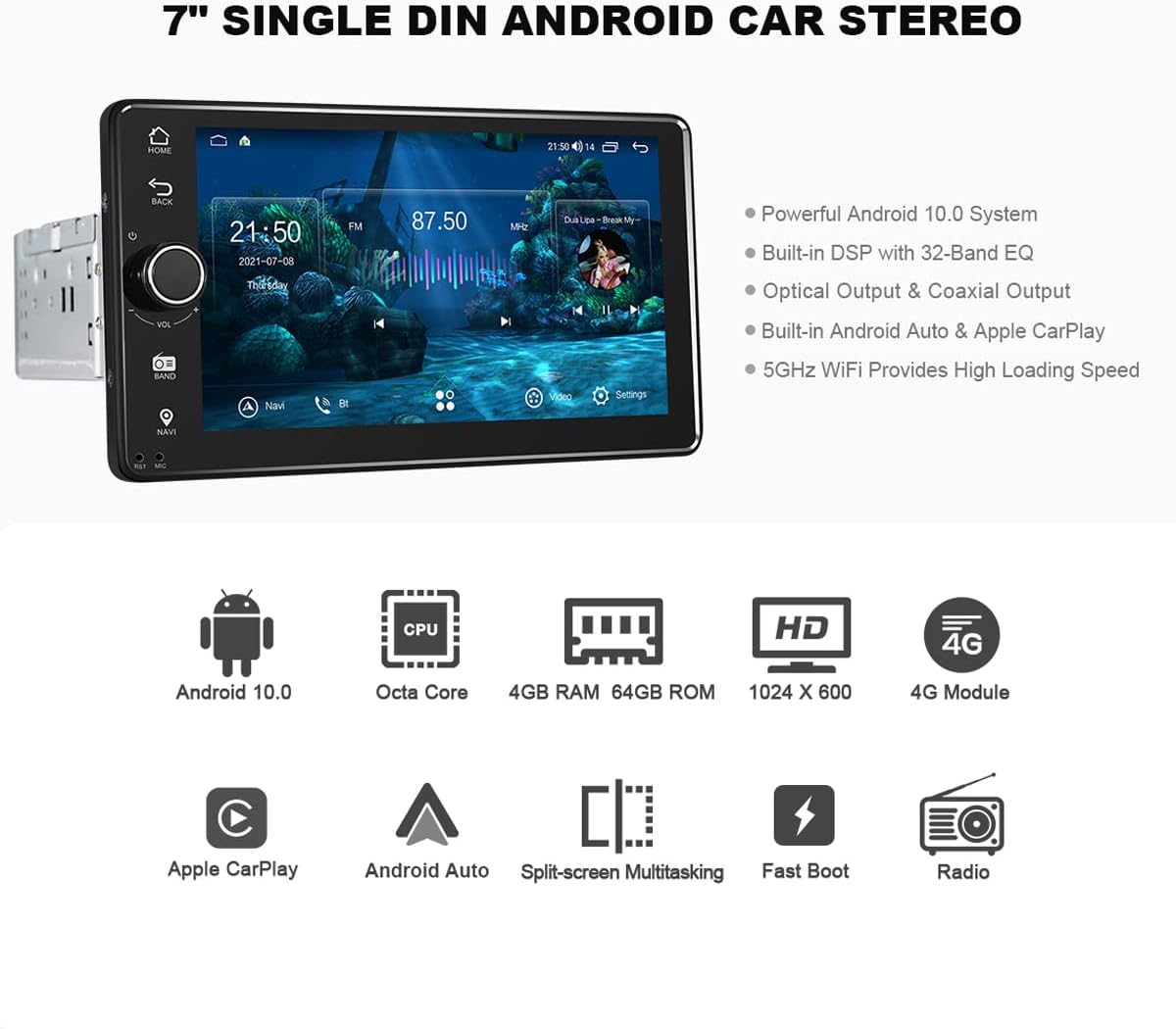 7" Single Din Car Stereo Touch Screen Car Radio D242794