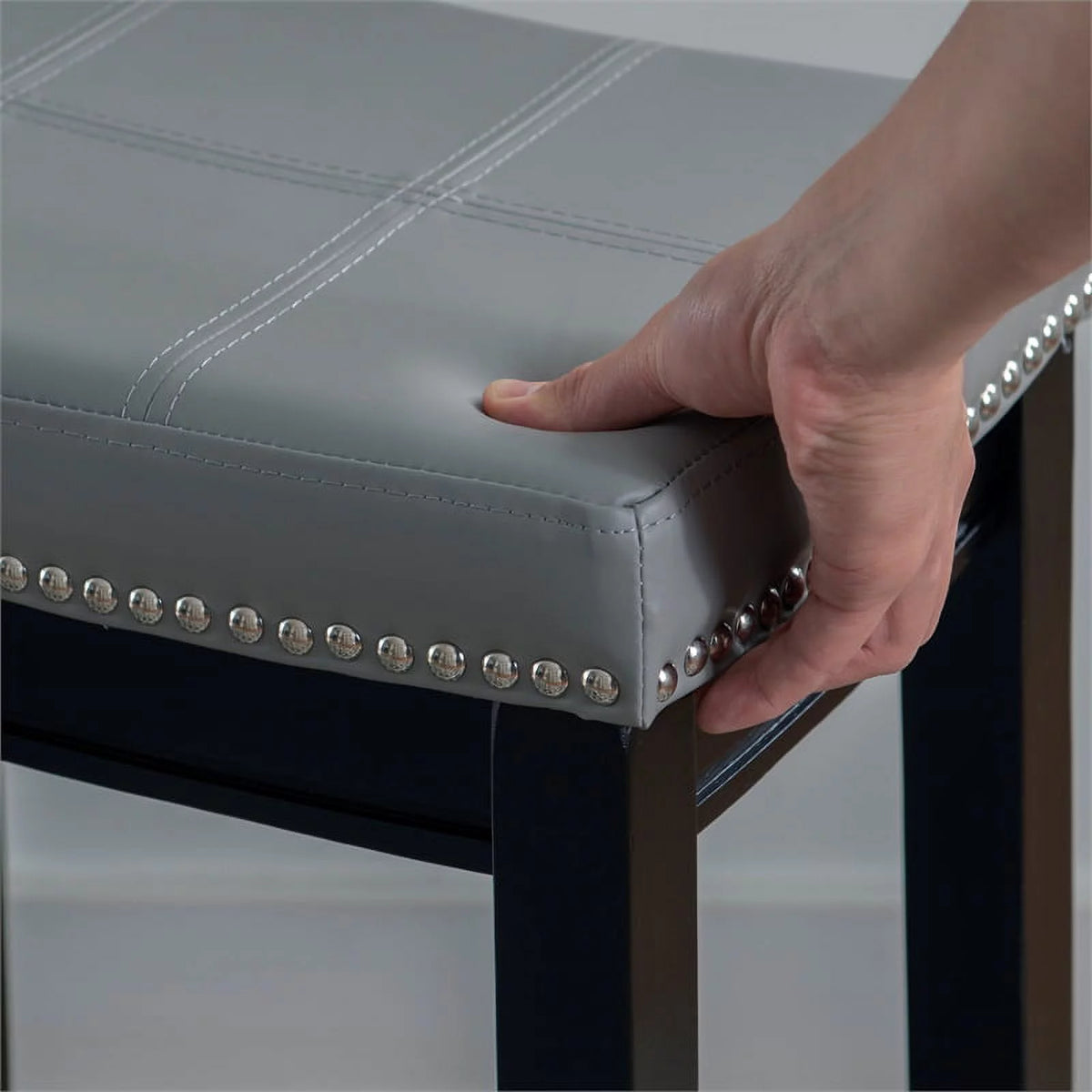 Gray Faux Leather Wood Backless Counter Stool V598277
