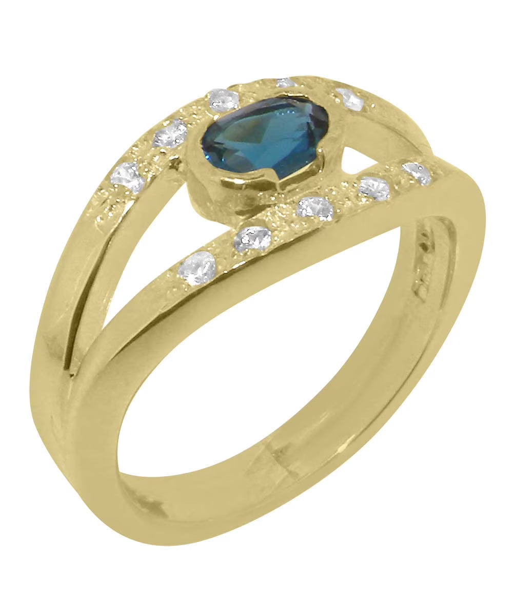 9k Yellow Gold London Blue Topaz Diamond Engagement Ring K302564