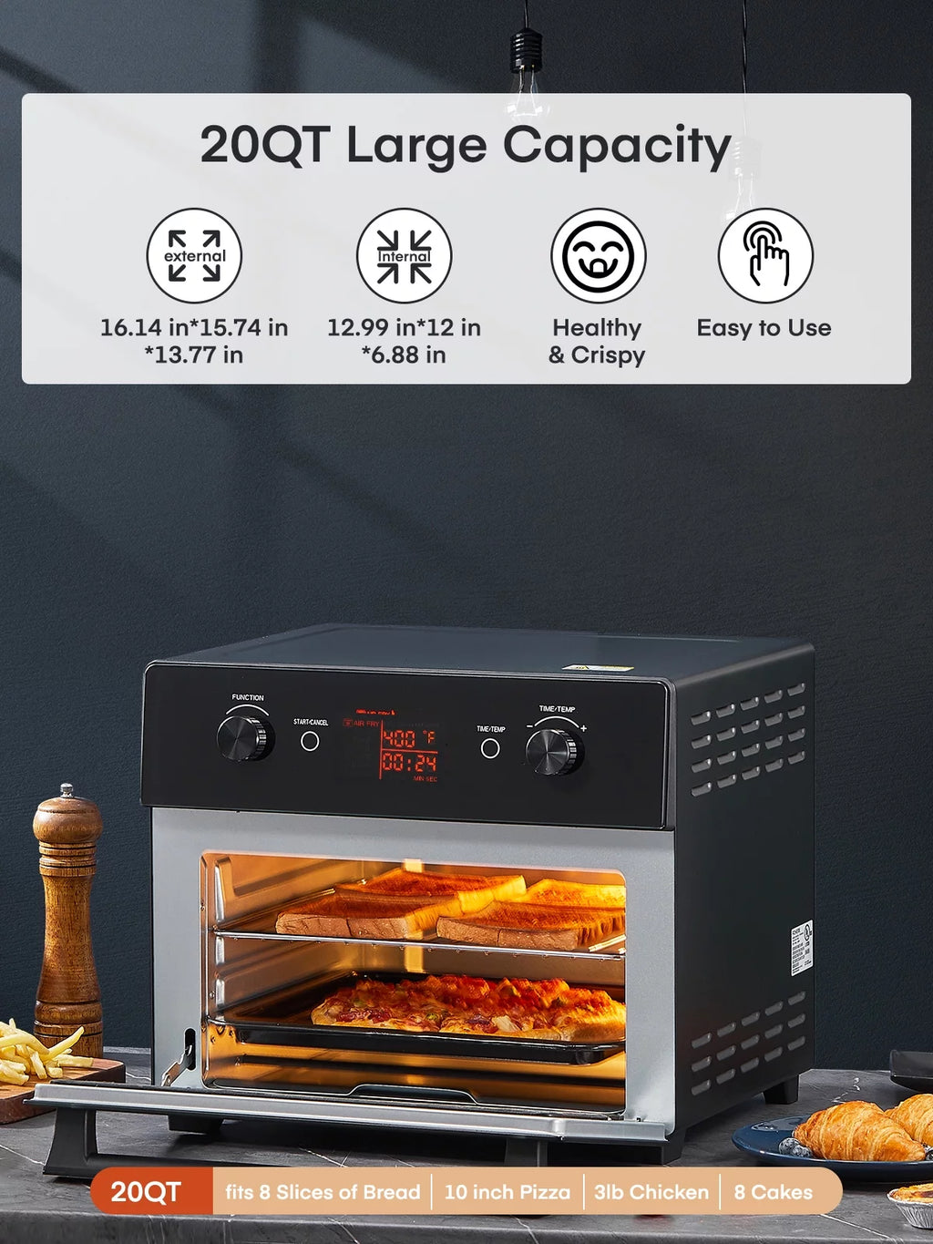 20QT Convection Air Fryer Toaster Oven Combo Y46371