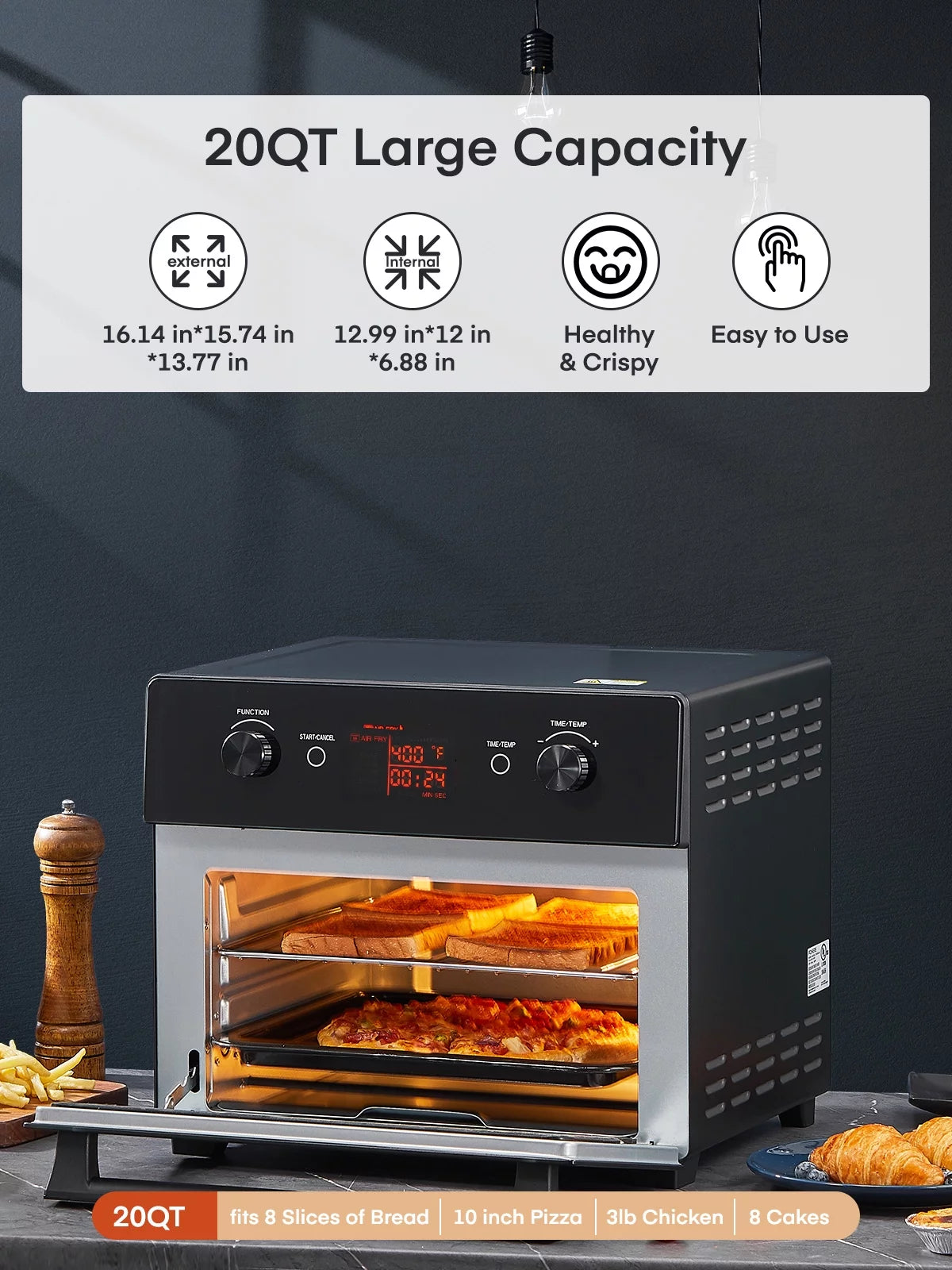 20QT Convection Air Fryer Toaster Oven Combo Y46371
