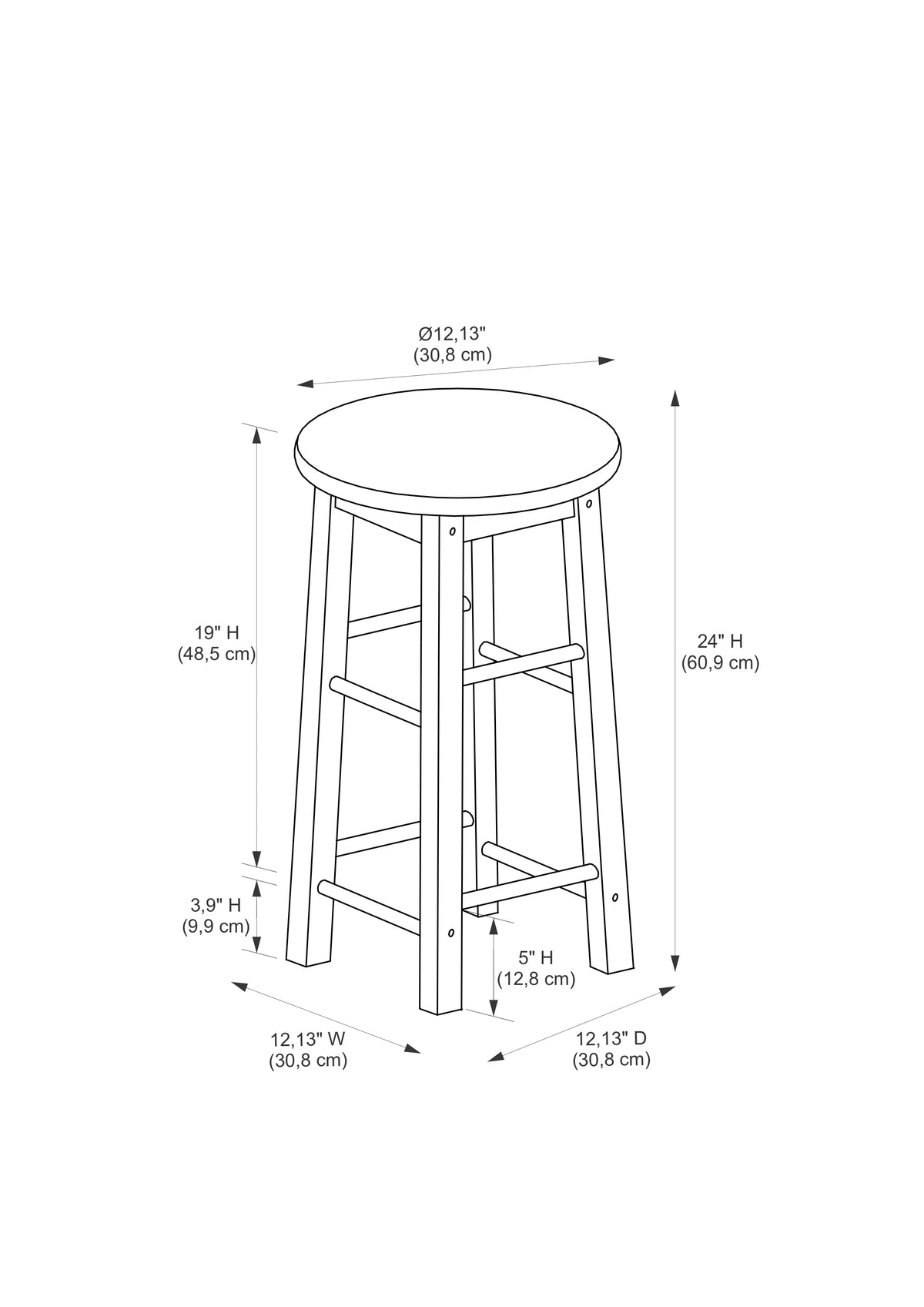 24" Round Solid Wood Counter Stool S666