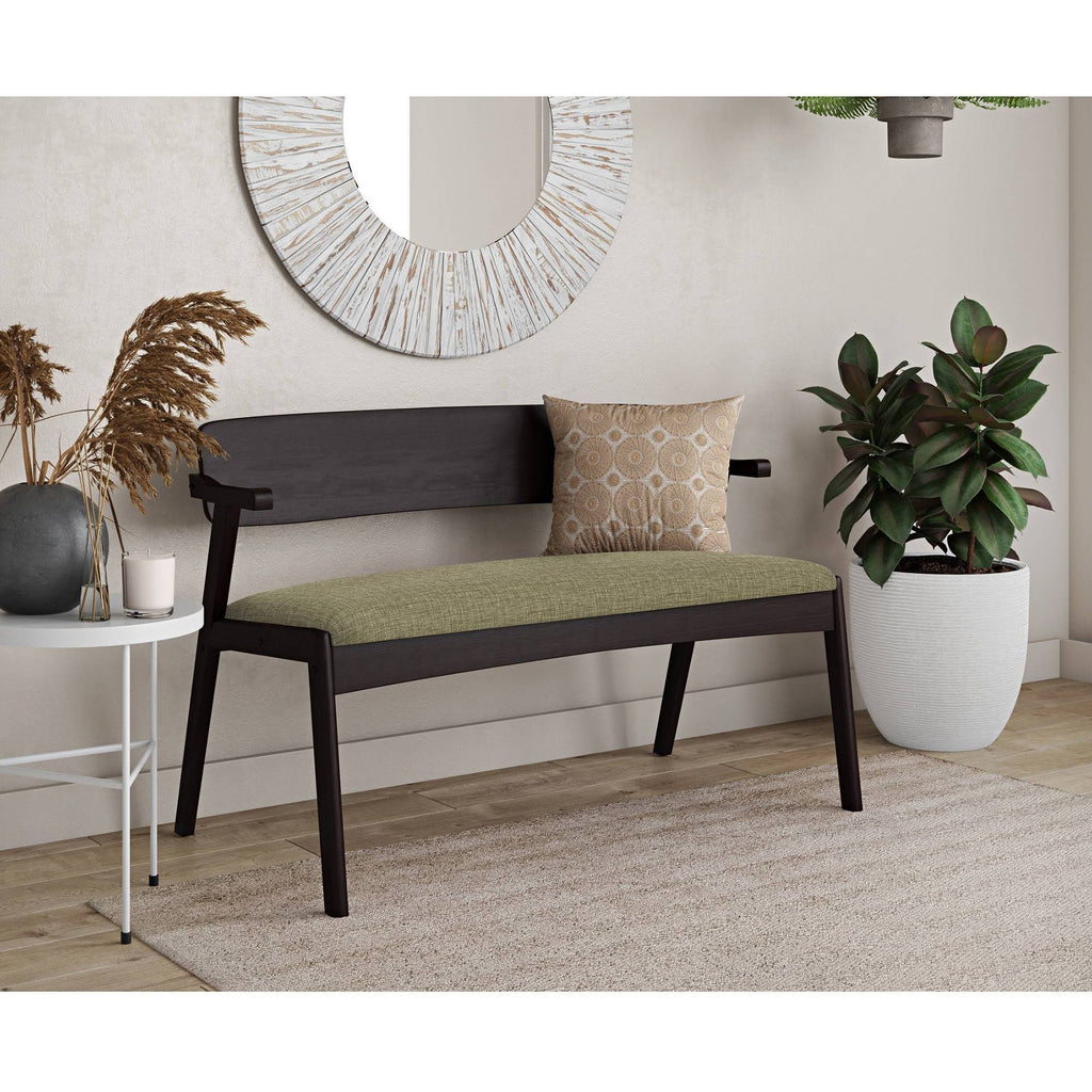 Tan Arm Dining Bench with Espresso Wood Back H16245