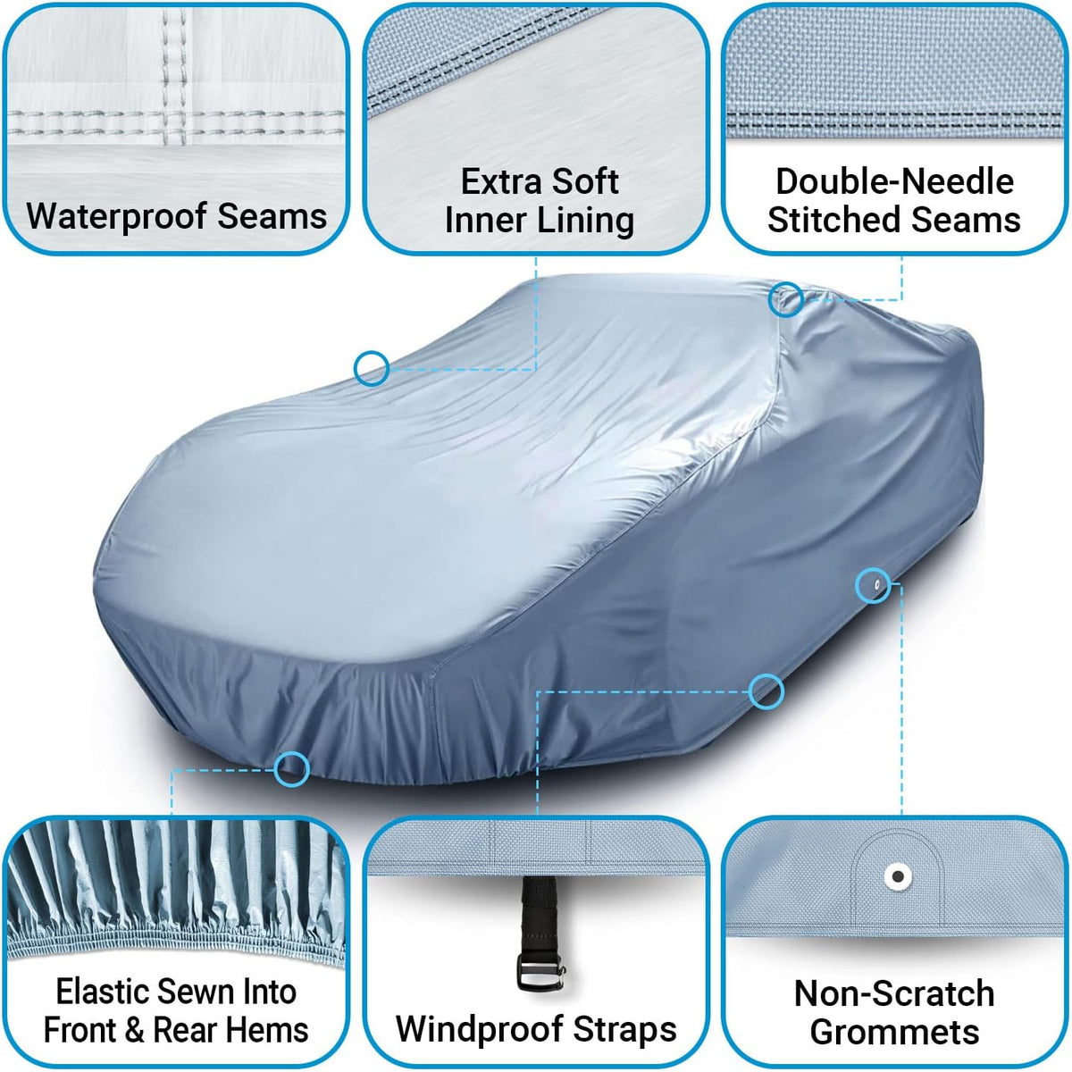 Premium Full Car Cover Waterproof All Weather Resistant Custom Outdoor Indoor Sun Snow Storm Protection Form-Fit Padded Cover with Straps E7015