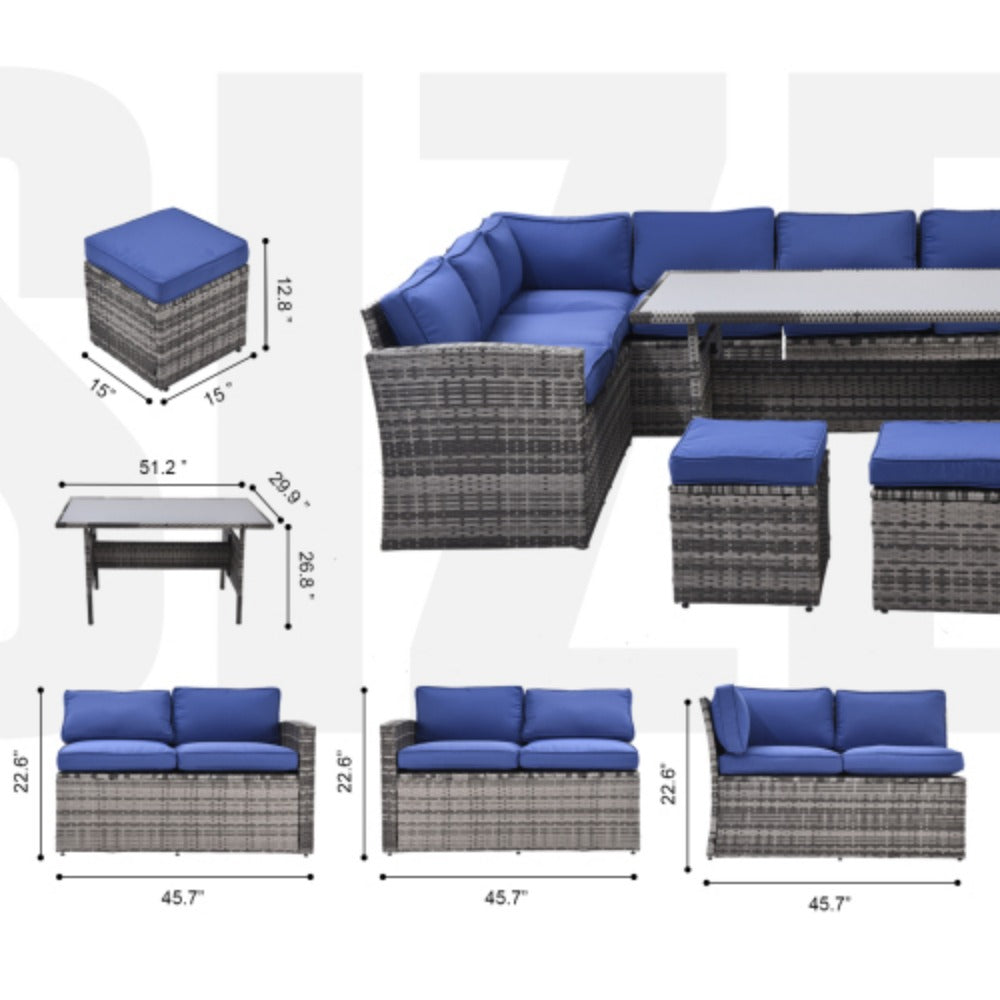 7 Piece Outdoor Patio Furniture Set with Dining Table, Chairs and Ottomans D609