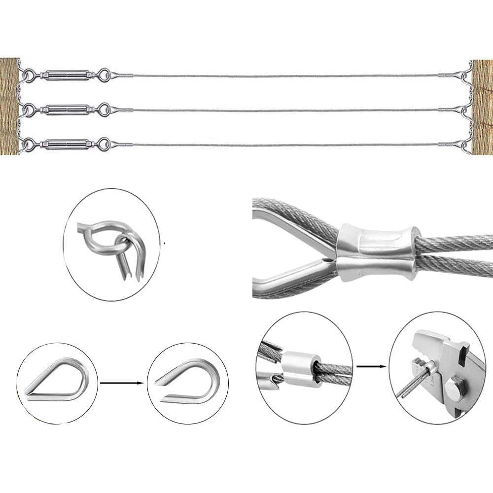 Stainless Steel 1/8 Cable Railing Kit with 100ft Wire Rope and Turnbuckles, Pack of 2 D45158