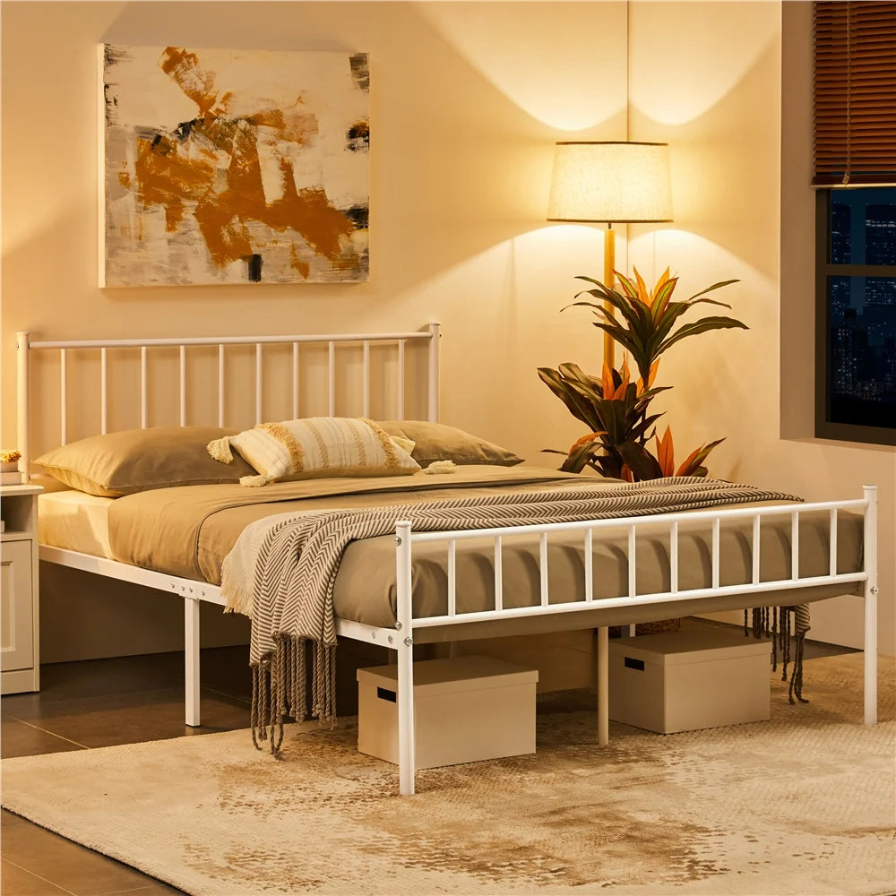 Queen Metal Bed Frame with Spindle Headboard and Footboard V52391