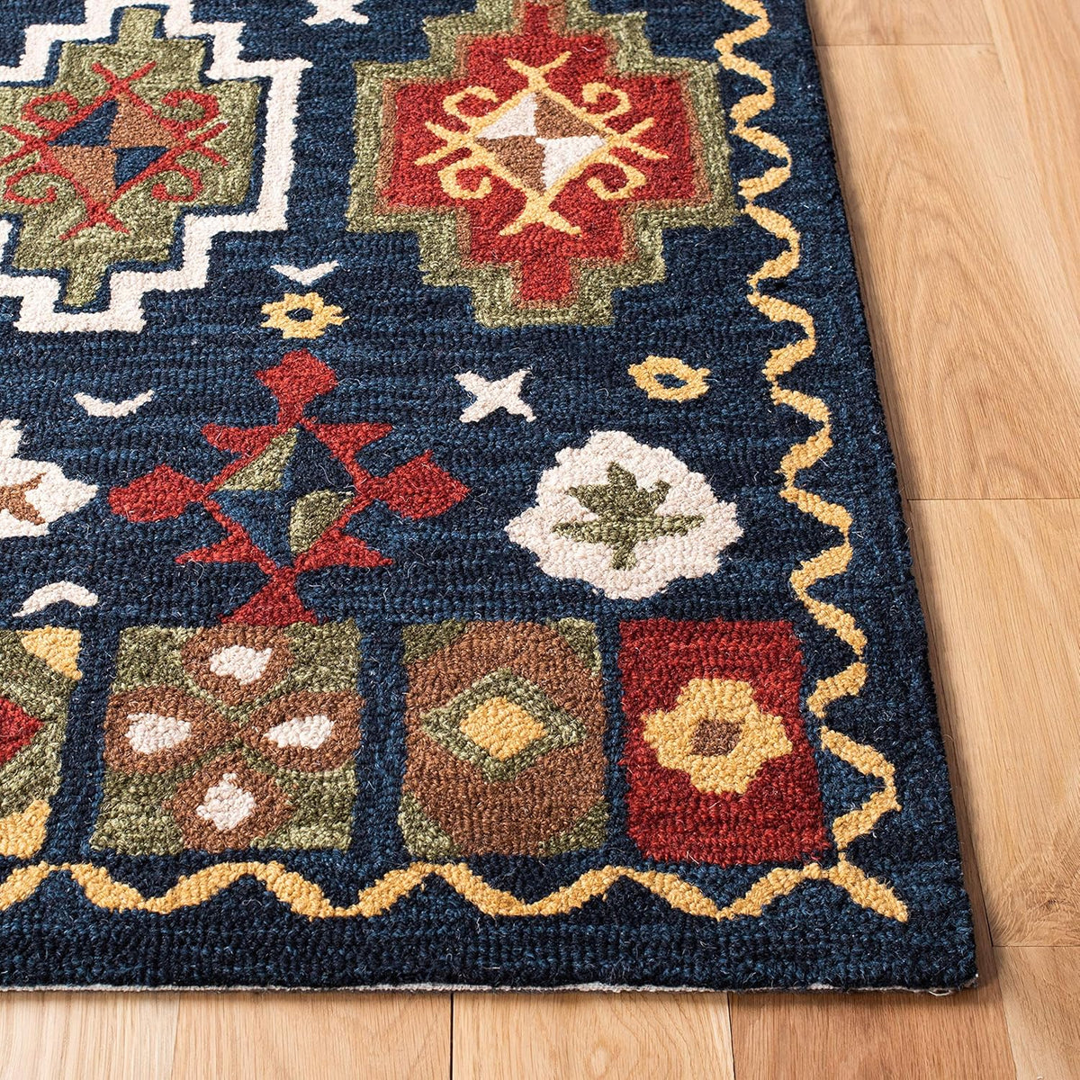 6' Square Navy Red Handmade Traditional Wool Area Rug O4686