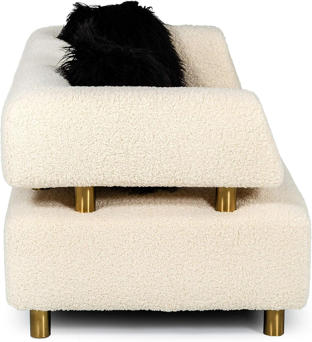 Beige Polyester Fabric Upholstered Sofa with Brushed Gold Stainless Steel Legs M827