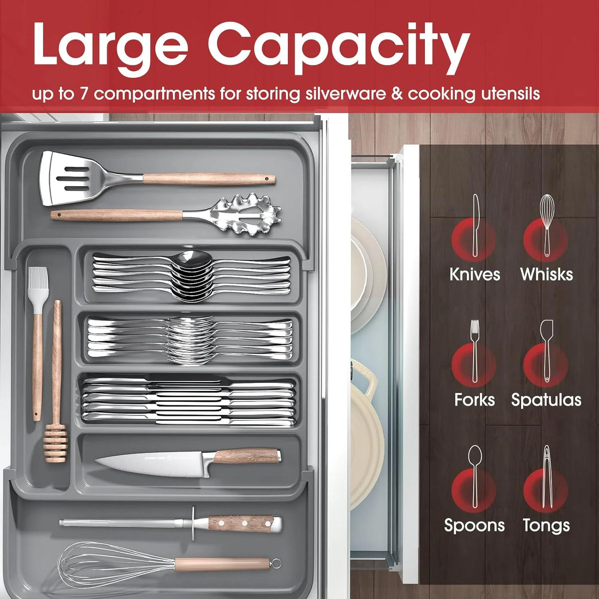 Black Expandable Kitchen Drawer Organizer S32526
