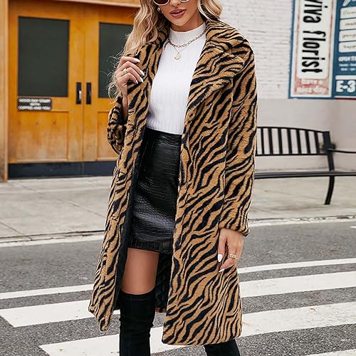 Womens Leopard Print Fleece Faux Fur Long Jacket Overcoat Plus Size K176