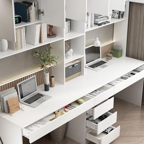 White 94.5" L Computer Desk with 6 Drawers, 15 Shelves & 6 Doors K293