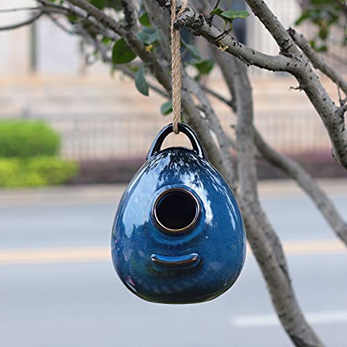 Blue Ceramic Hanging Birdhouse C4823