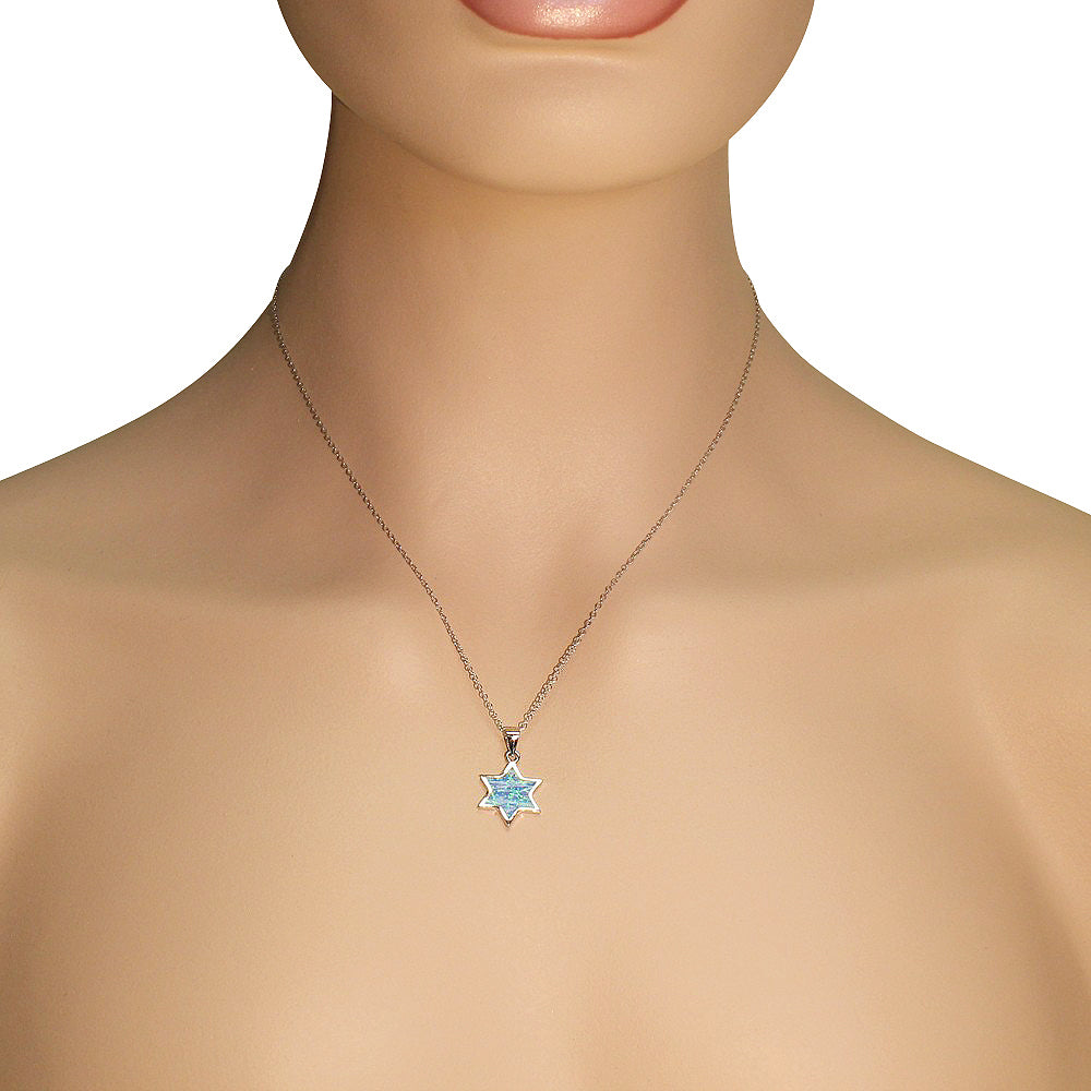 925 Sterling Silver Blue Star of David Pendant Necklace, 18" V373659