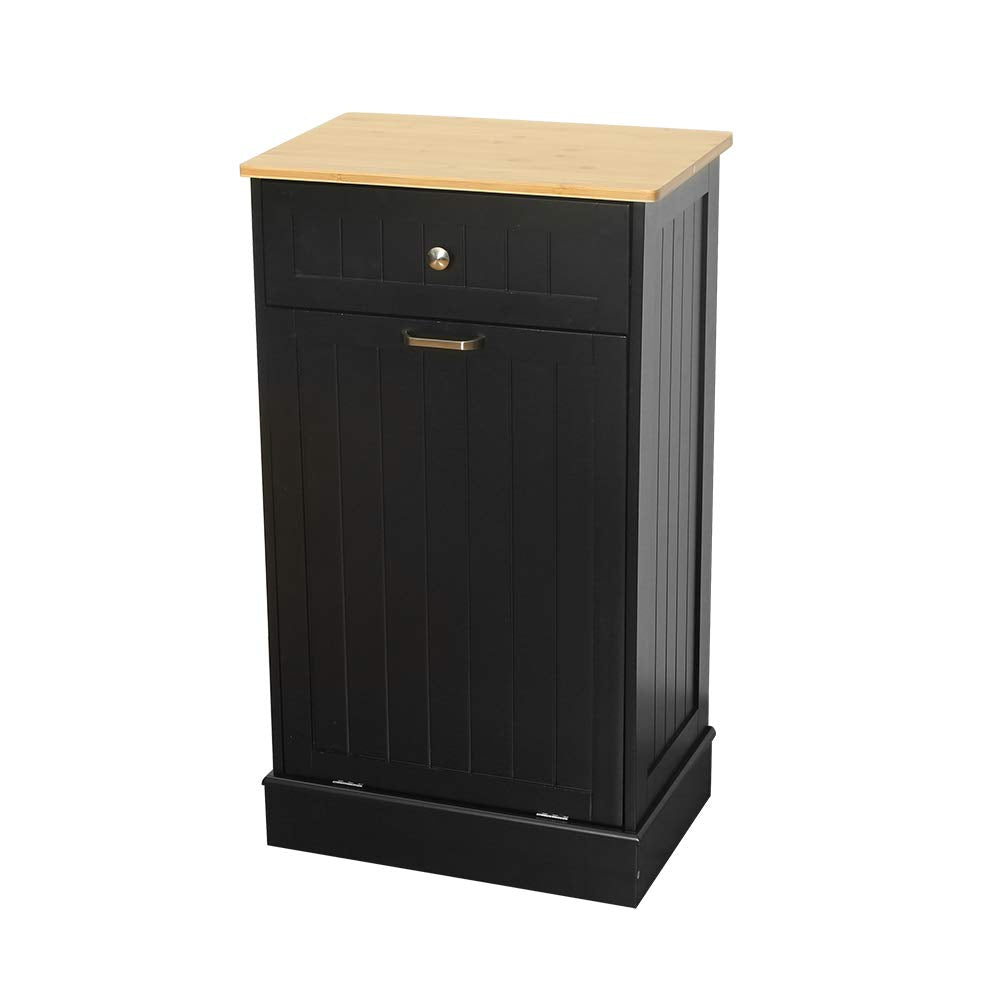 White Wooden Tilt Out Trash Cabinet with Hideaway Drawer and Removable Cutting Board D4310