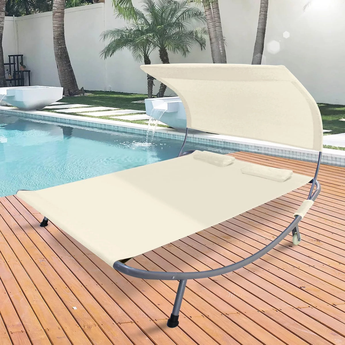 Double Chaise Lounge Bed with Canopy and Wheels G166116