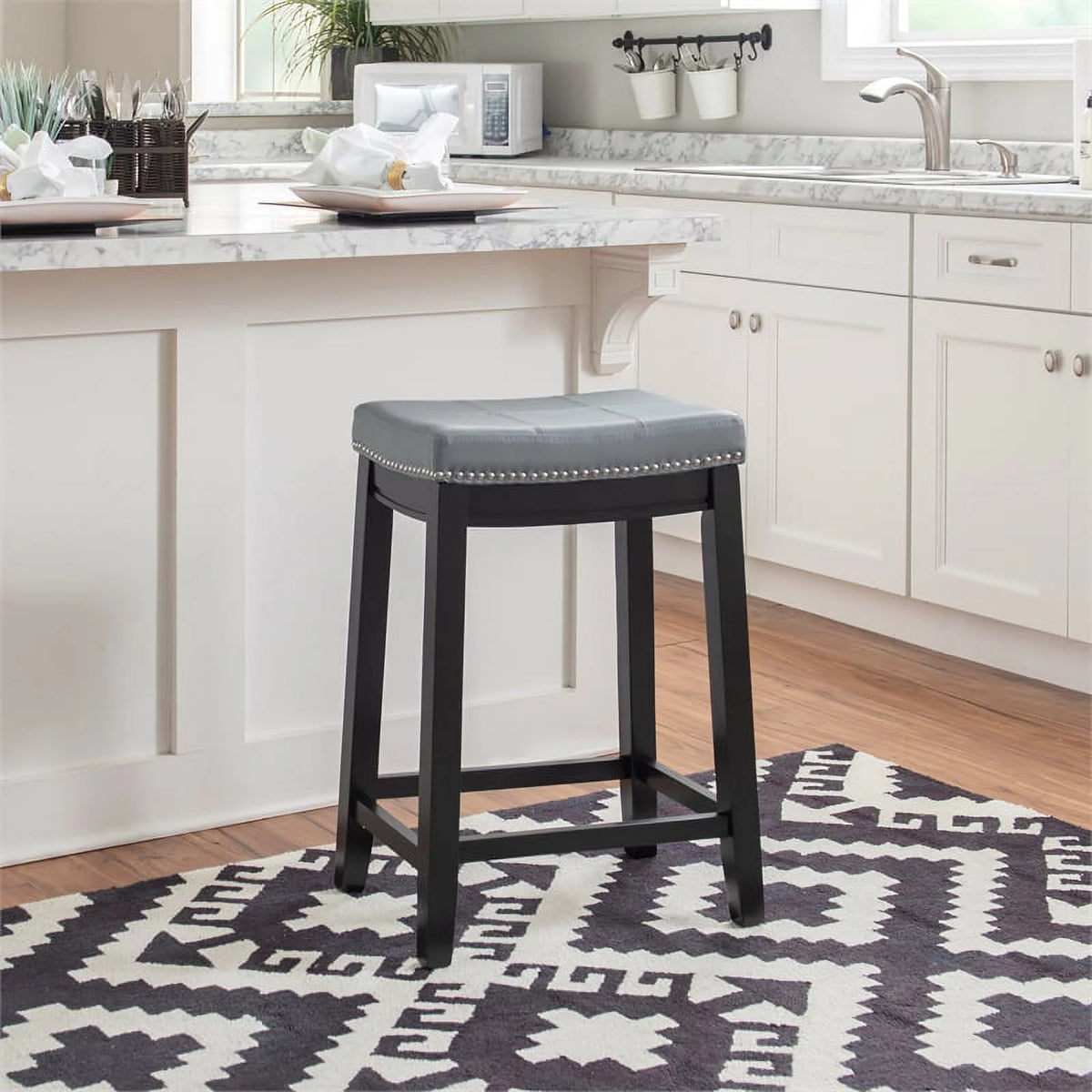 Gray Faux Leather Wood Backless Counter Stool V598277