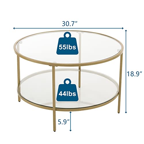 Round Glass Coffee Table with Storage C9090