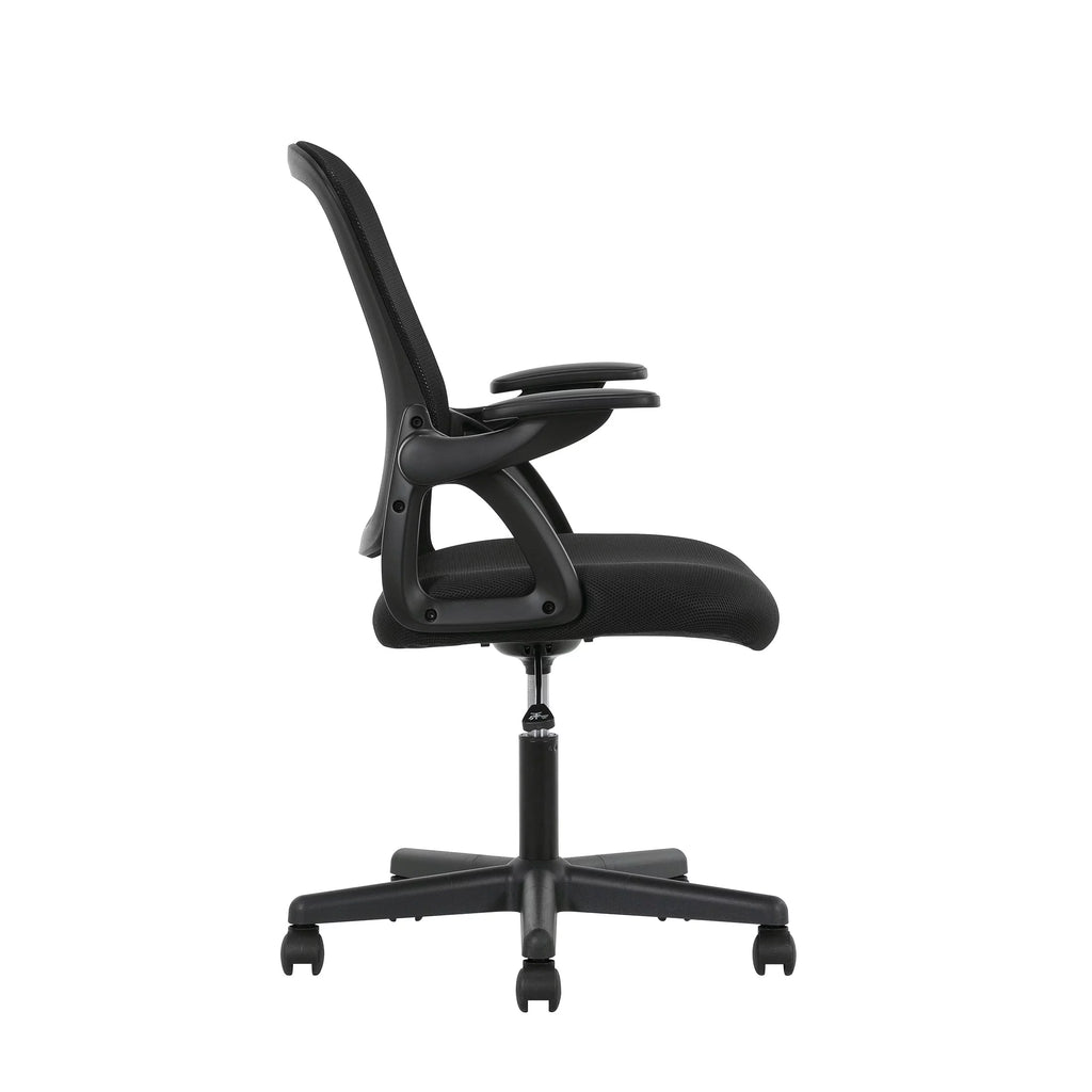 Black Fabric Ergonomic Mesh Back Office Chair with Flip-up Arms N531