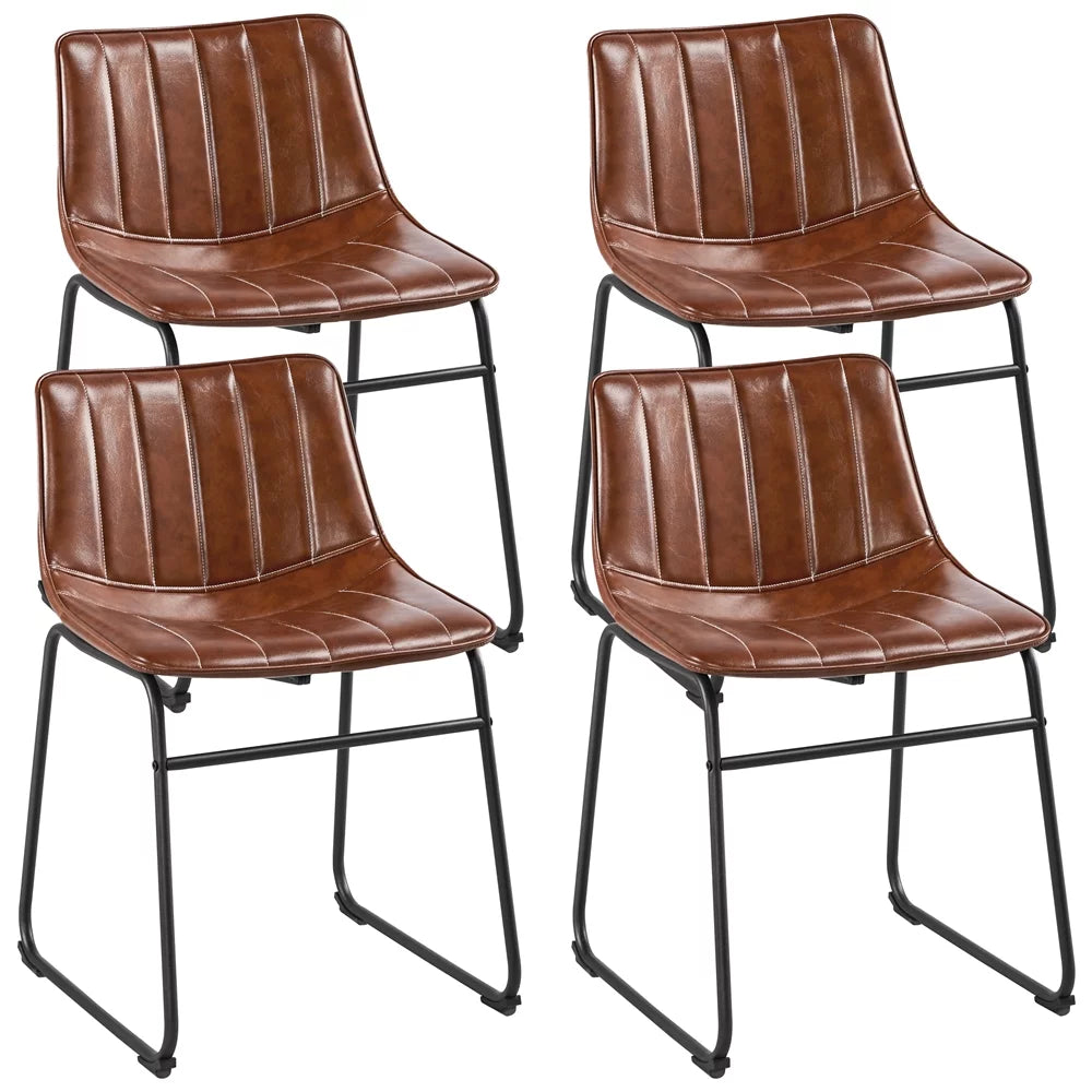 Brown Faux Leather Dining Chairs Set of 4 M8775