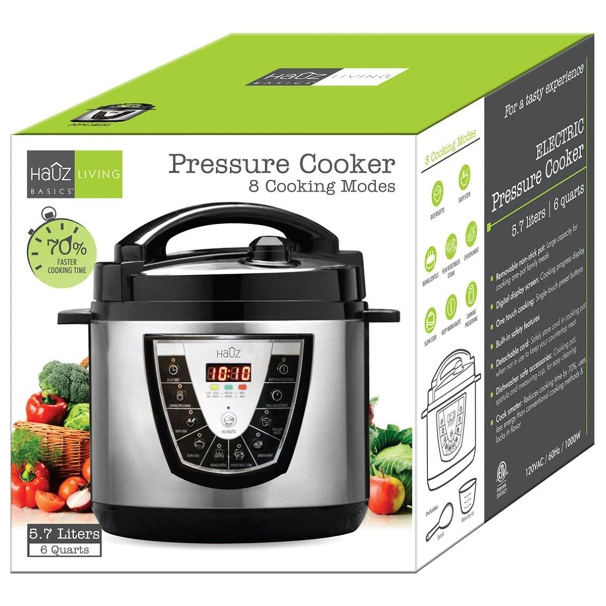 Stainless Steel Electronic Pressure Cooker, 5.7 Liter I100