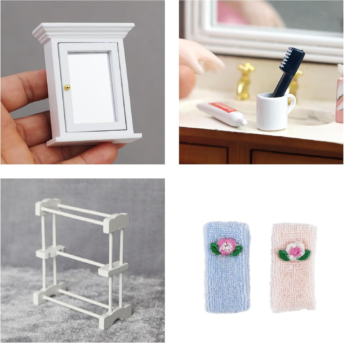 White 1:12 Dollhouse Miniature Bathroom Cabinet with Mirror F8301